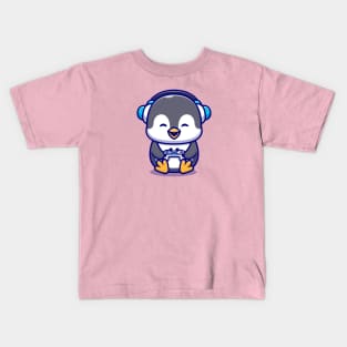 Cute Penguin Gaming Cartoon Kids T-Shirt